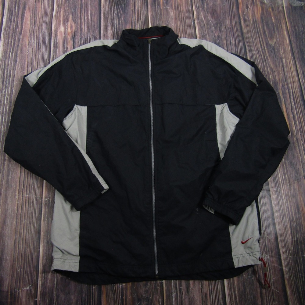 Nike Jacket Mens L Black Gray Windbreaker Full Zip Colorblock Running Training‎